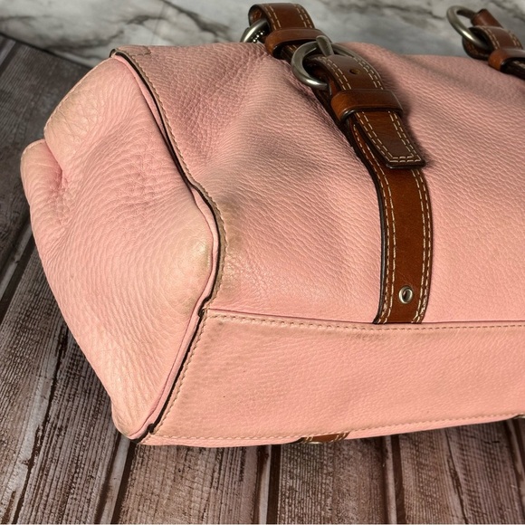 Coach Pink Leather Satchel Shoulder Purse F10887 Pebbled Brown Silver hardware - Picture 8 of 12